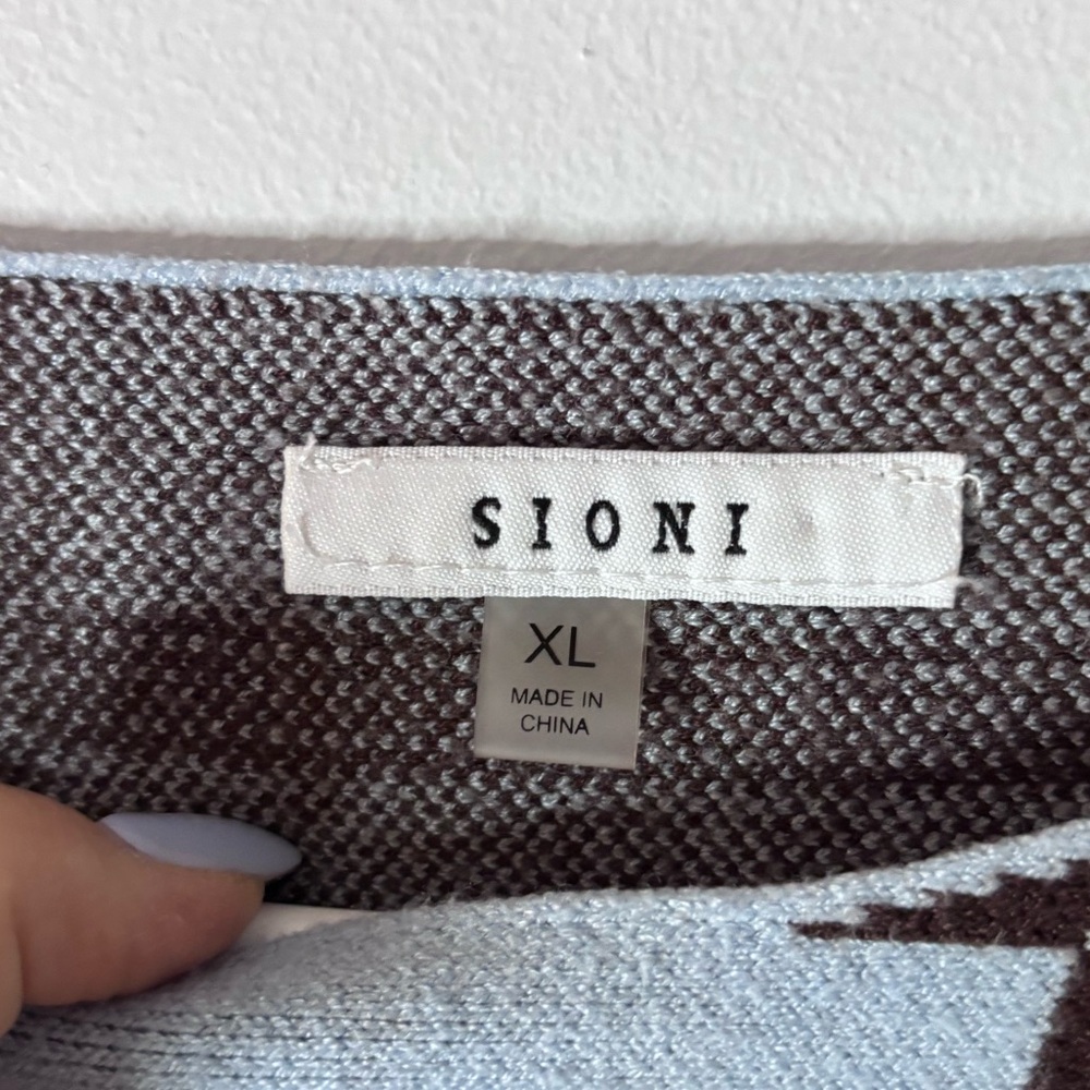 Sioni Light Blue and Brown Plaid Sweatshirt - Picture 3 of 5